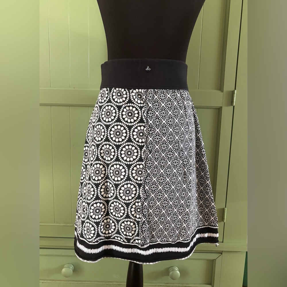 Prana Lisette Skirt Black White Mixed Print A-Line Organic Cotton - Size S - Picture 2 of 4